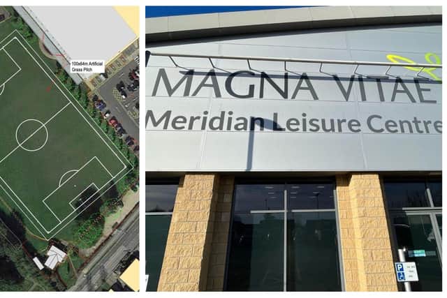 The new 3G pitch and car park plans for Meridian Leisure Centre in Louth.