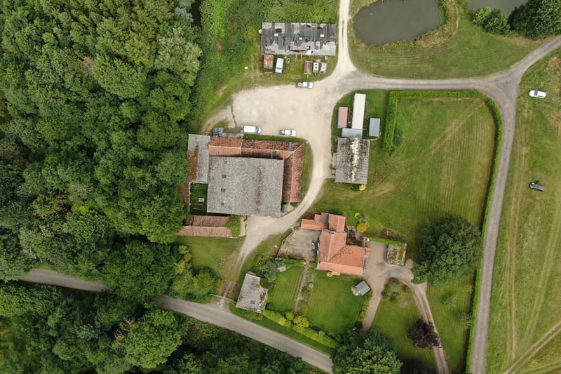 A bird's eye view of the property.