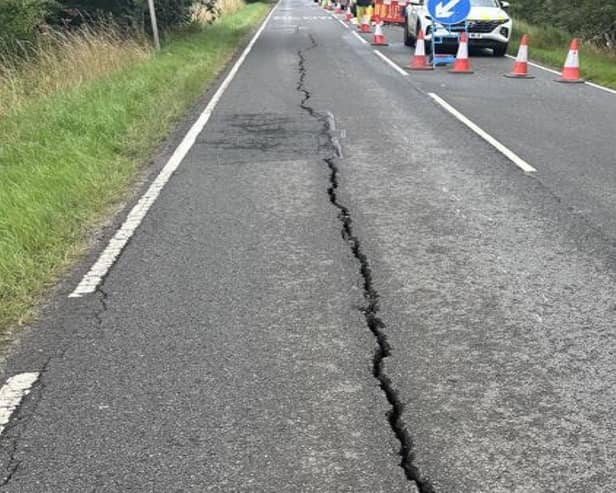 The A1031 at Saltfleetby has had to be closed after cracks appeared in the road surface, necessitating emergency repairs. (PHOTO BY: Lincolnshire County Council)