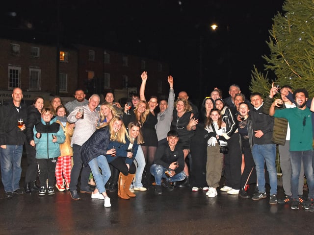 Seeing in the New Year near Wragby's market place Christmas tree