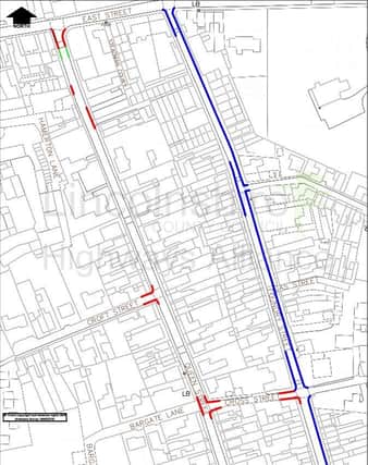 The proposed extension to No Waiting at any time restrictions on Queen Street, Cross Street & Croft Street junction.