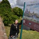 Mayor of Sleaford, Cllr Linda Edwards-Shea at the unveiling of the new sign at Castlefield.