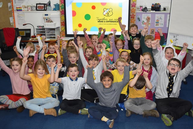 Pupils from Gosberton Academy give a cheer for the annual Children in Need fundraiser.