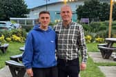 New Trinity signing Jordan Helliwell with boss Russ Wilcox.