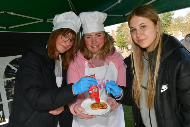 Pictured from the left: Lia Kempyte, Lina Stapowkute and Simona Klim of Lina's Art and Craft Club, with pancakes.