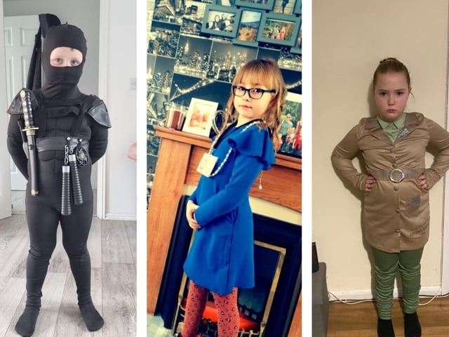 Children dressed as colourful characters for World Book Day.