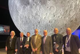 Councillors pictured in front of the moon exhibit at the Embassy Theatre in Skegness.