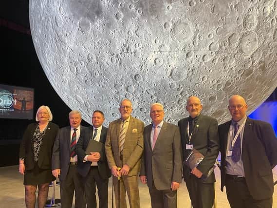 Councillors pictured in front of the moon exhibit at the Embassy Theatre in Skegness.