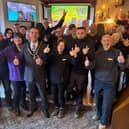 Well wishers and the Skegness mayor, Cllr Adrian Findley, wishing William Sismay and Dionne Shore well on their walk to Paris