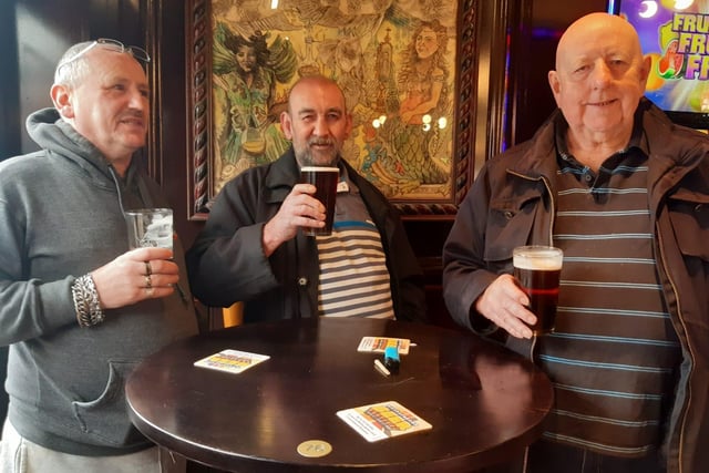 Cistomers enjoying a first pint at the Red Lion in Skegness.