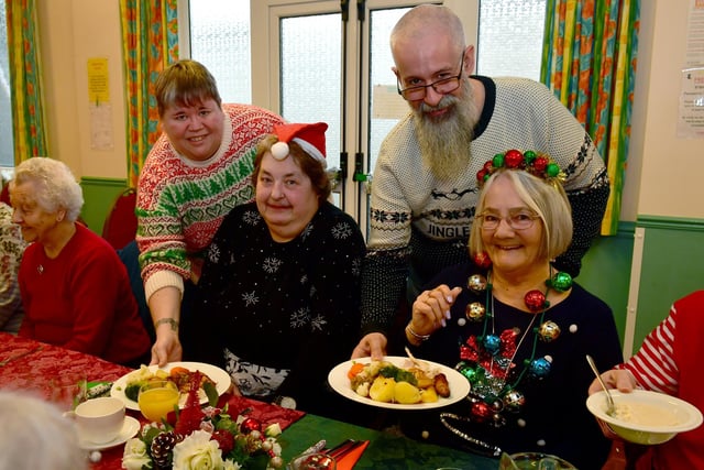 L-R Viv Steadman, Fiona Garland, Trev Steadman and Carol Clarke at Ruskington's post-Christmas lunch. Photo: David Dawson