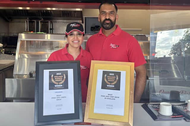Ruby and Raj Pahal of ruby's Plaice in Heckington.