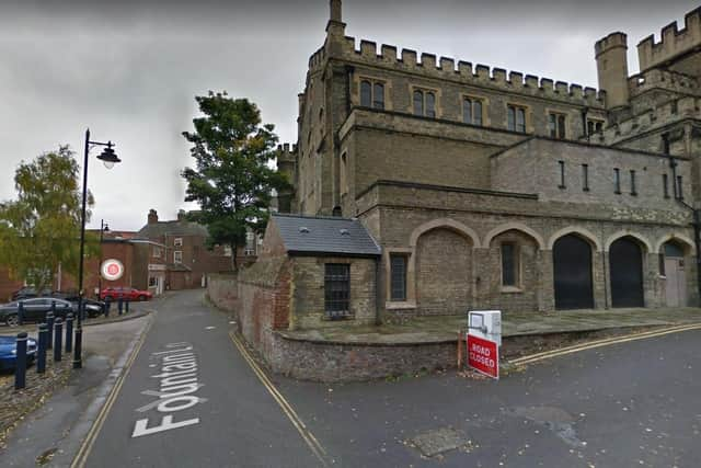 The arched recess at the side of the Sessions House at Fountain Lane where the angel statue could be sited.