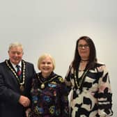New Mayor and Mayoress, Coun and Mrs Pete Barry (centre) with Deputy Mayor Coun Adrian Findley and Deputy Mayoress Coun Sarah Staples. Photo: Barry Robinson.