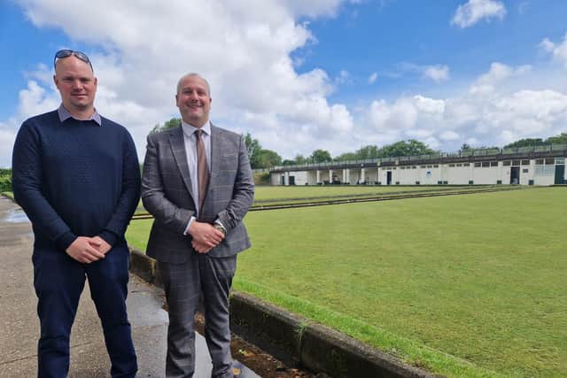 Richard Underwood, landlord of the Suncastle, and Carl Macey at Skegness bowling greens.