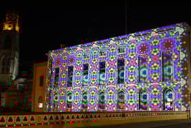 A preview of Boston Brilliance, Festival of Light from The Projection Studio, involving the town's Assembly Rooms.