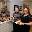 L-R Kath Martin, Judith Kirk, Rev Colin Martin and Oana Marian. serving up meals at Ruskington Methodist church's post-Christmas lunch. Photo: David Dawson