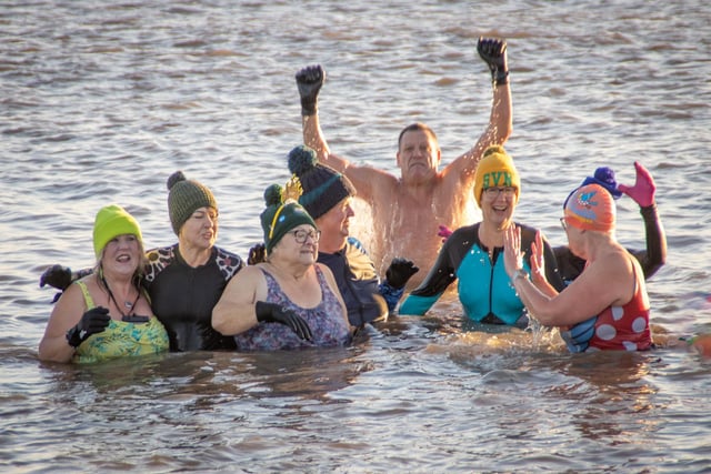 Organiser Paul Ogden with the Wild at Heart Group in the sea at Skegness.