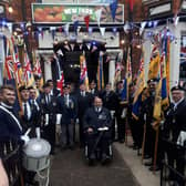 The Skegness branch of the Royal British Legion celebrating the Queen's Platinum Jubilee. The Union Flag is now flying half-mast.