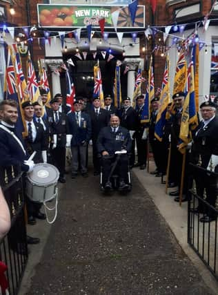 The Skegness branch of the Royal British Legion celebrating the Queen's Platinum Jubilee. The Union Flag is now flying half-mast.