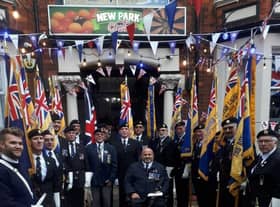The Skegness branch of the Royal British Legion celebrating the Queen's Platinum Jubilee. The Union Flag is now flying half-mast.