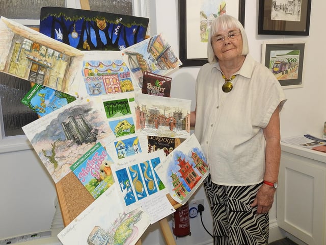 Mary Newman with her theatre designs.