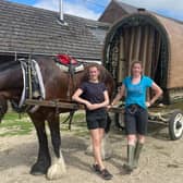 Cecily and Pia Gillick with their gypsy caravan.