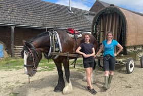 Cecily and Pia Gillick with their gypsy caravan.