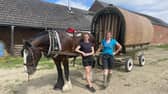 Cecily and Pia Gillick with their gypsy caravan.