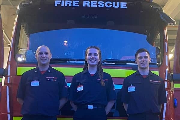 Nicky, Lilli and Aaron at Louth Fire Station.