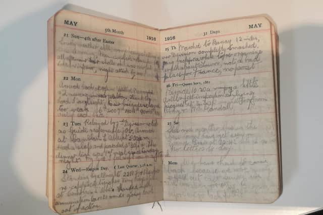 A snapshot of the inside of the World War One diary - with most of the pages having been written in pencil.