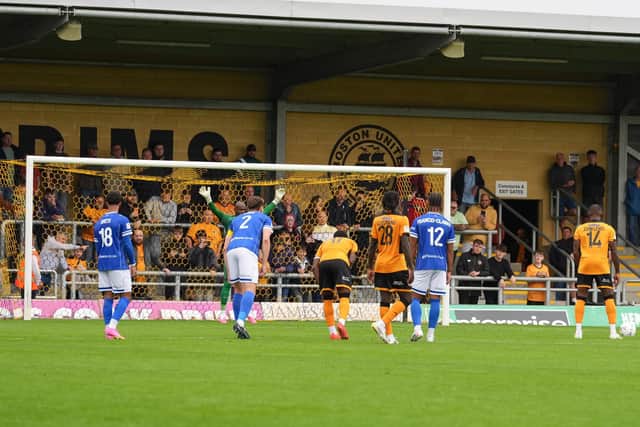 Lenell John-Lewis sees his penalty saved. Pic by Alex Mather Photography.
