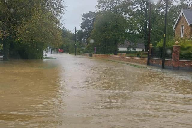 Ruskington High Street under water after the Beck overflowed. Photo: Jacqui Dagg Ratcliffe