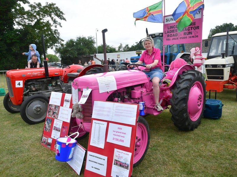 Julie Mason, of Boston, with her 1950 Pink Fergie tractor, promoting the Lincolnshire Ladies Tractor Road Run.