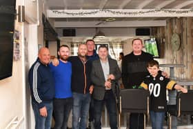 Grimsby fans cheer on the Mariners at My Father’s Moustache pub. Photos: Mick Fox