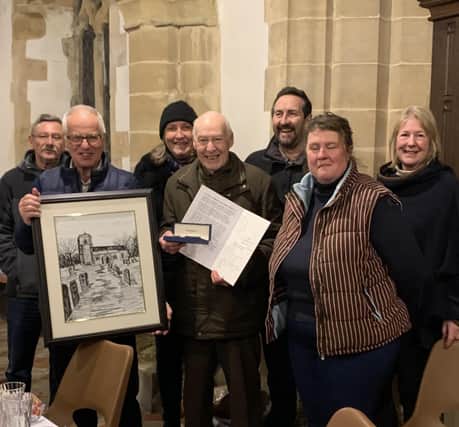 Jack Gill Stafford (centre) marks his retirement with Chairman, John Hairsine on his left, and fellow members of Wickenby Parish Council