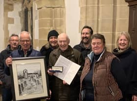Jack Gill Stafford (centre) marks his retirement with Chairman, John Hairsine on his left, and fellow members of Wickenby Parish Council