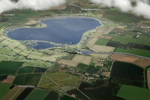 Anglian water's detailed impression of how the new reservoir could look in the landscape between Scredington, Swaton and Helpringham, near Sleaford.