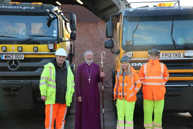 The Right Reverend Dr Nigel Peyton, Assistant Bishop of the diocese of Lincoln, bestowed the blessing at the annual blessing of gritters, salt and crew