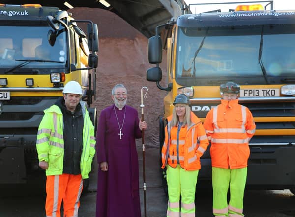 The Right Reverend Dr Nigel Peyton, Assistant Bishop of the diocese of Lincoln, bestowed the blessing at the annual blessing of gritters, salt and crew