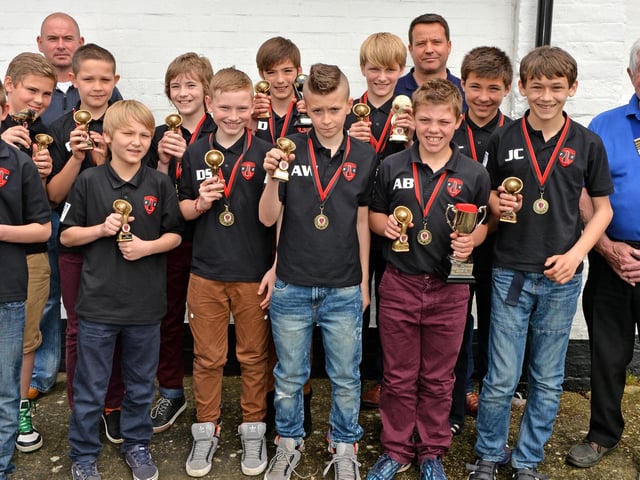 Members of Woodhall Spa FC Under 12s with their end-of-season awards.
