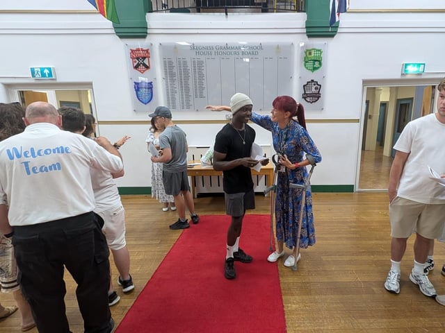 Pupils, staff and parents pictured on results day at Skegness Grammar School.