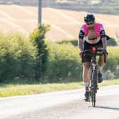 Cyclists photographed on the London to Edinburgh to London challenge near Binbrook.