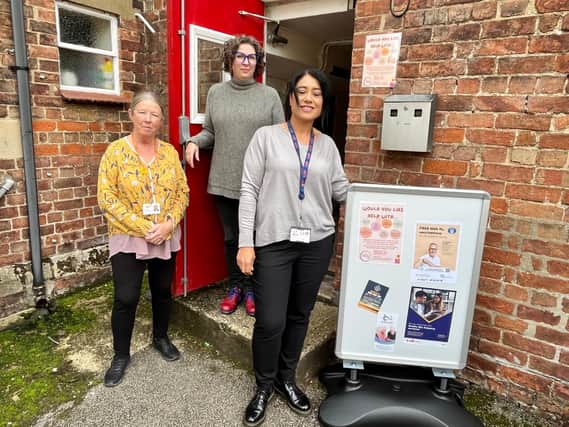 At Horncastle Community Centre, from left: Community Links support advisor Gail Boucher, Isabel Forrester, and LHP income team leader Anna Mills.