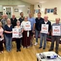 Villagers objecting to the new chicken farm at Scopwick village hall. Photo: CAFF