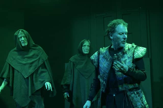 Andy Canadine (front), with witches Tony Gordon and Linda Mallet. Photo: Craig Pakes
