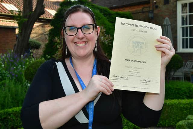 Leanne Day of Chattertons, accepting their Highly Commended certificate in the Pride of Boston Awards 2022.