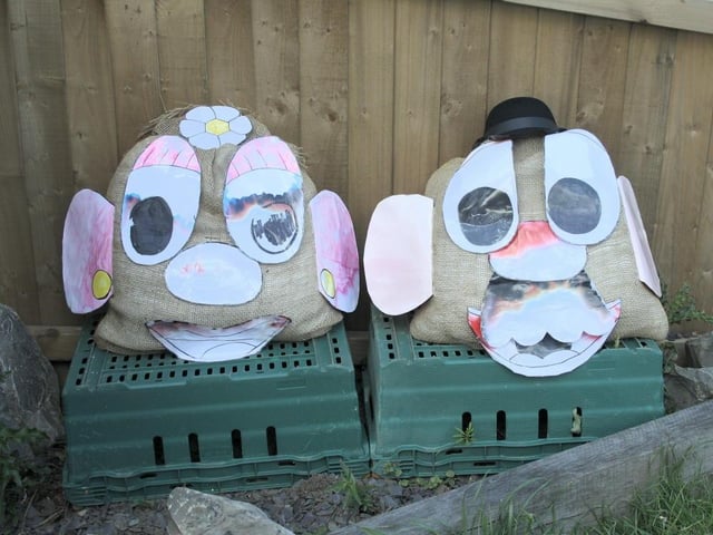 'Oh, it's so nice to have a big, strong spud around the house' - Mr and Mrs Potato Head, ready to scare some crows.