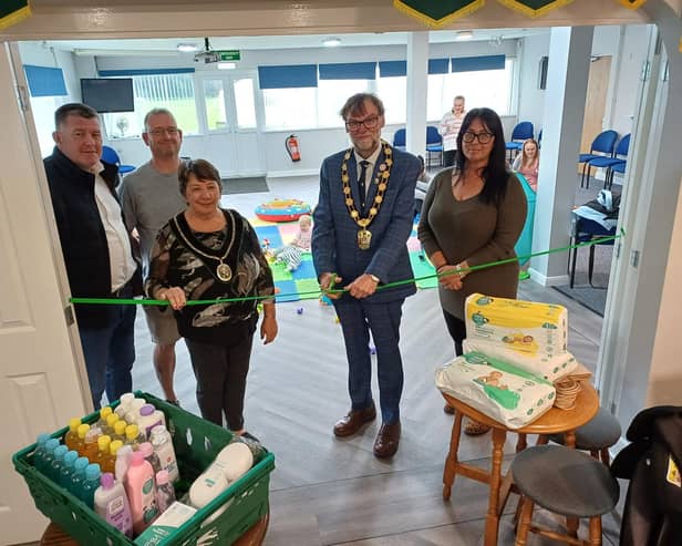Club president Ian Williams, left, and chairman Paul Sellars attended the opening by Market Rasn Mayor, Jo Pilley, and Chairman of West Lindsey District Council, Stephen Bunney, along with Eve Bennett, right. Image: Dianne Tuckett