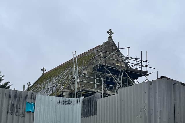 Work has begun to rebuild High Toynton's church tower.
